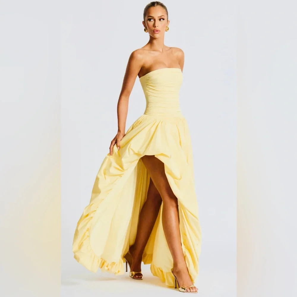 YELLOW LONG Elegant Strapless Evening Gown - Picture 11 of 16